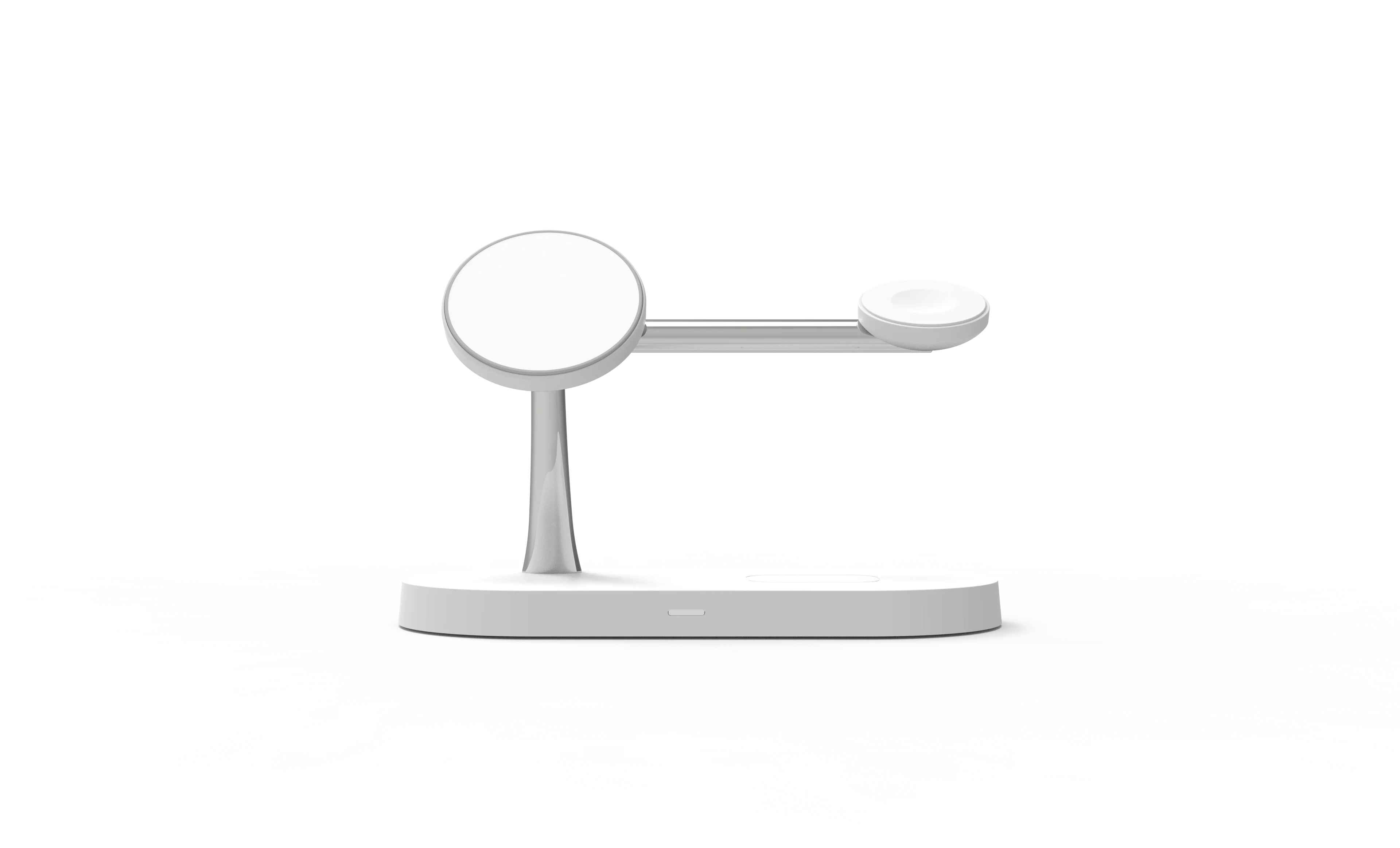 3-in-1 wireless charger stand on a bedside table at night