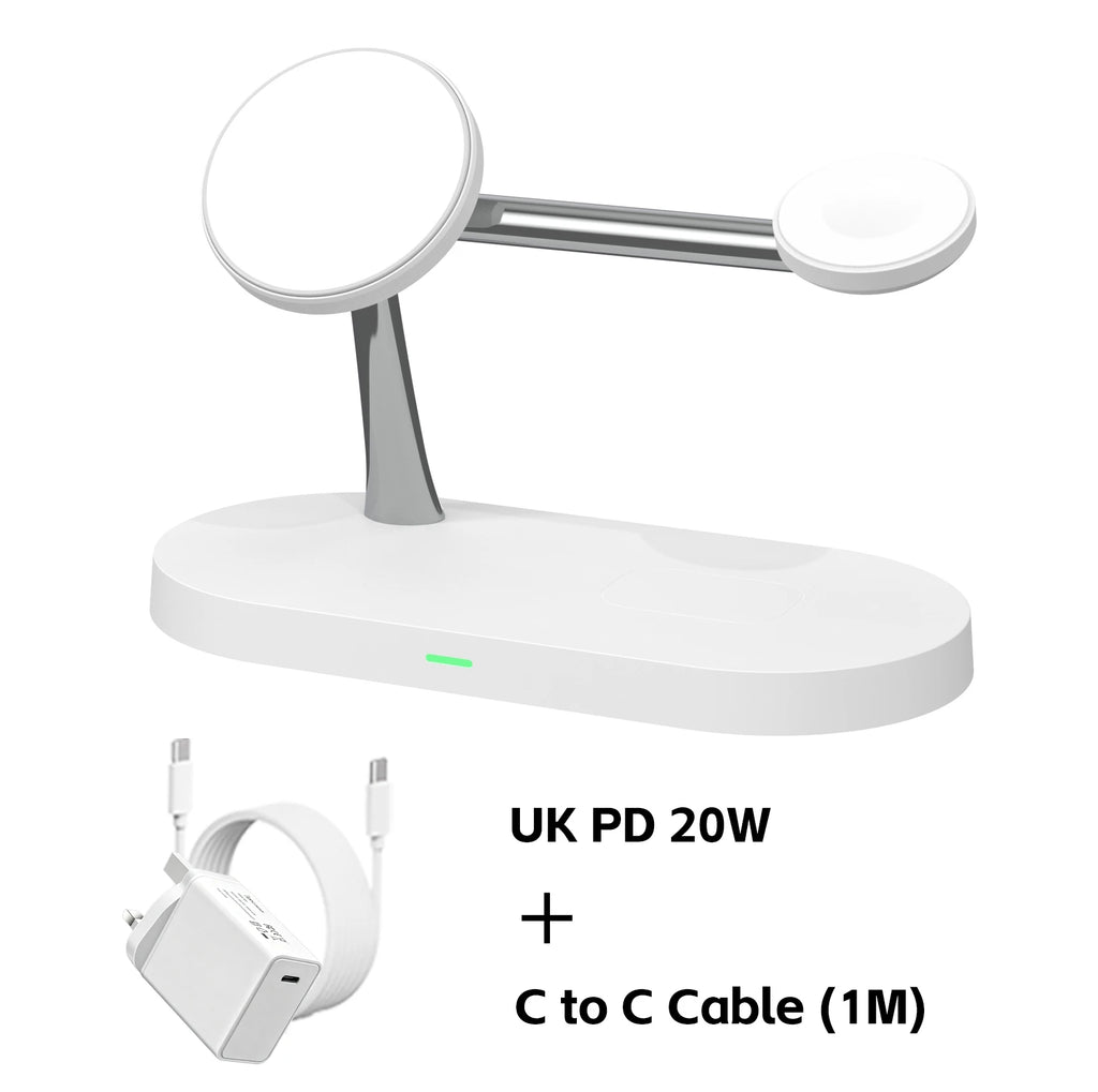 3-in-1 wireless charger stand with Apple Watch charging on the side arm