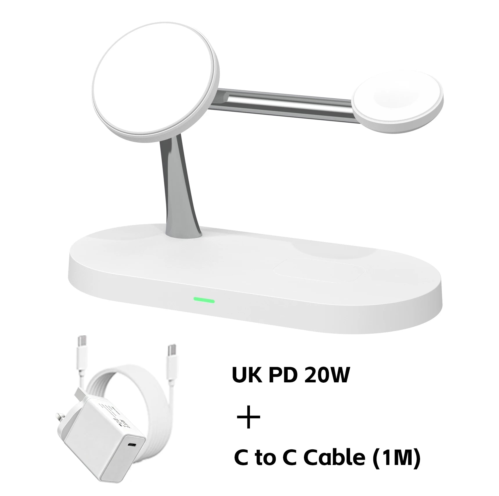 3-in-1 wireless charger stand with Apple Watch charging on the side arm