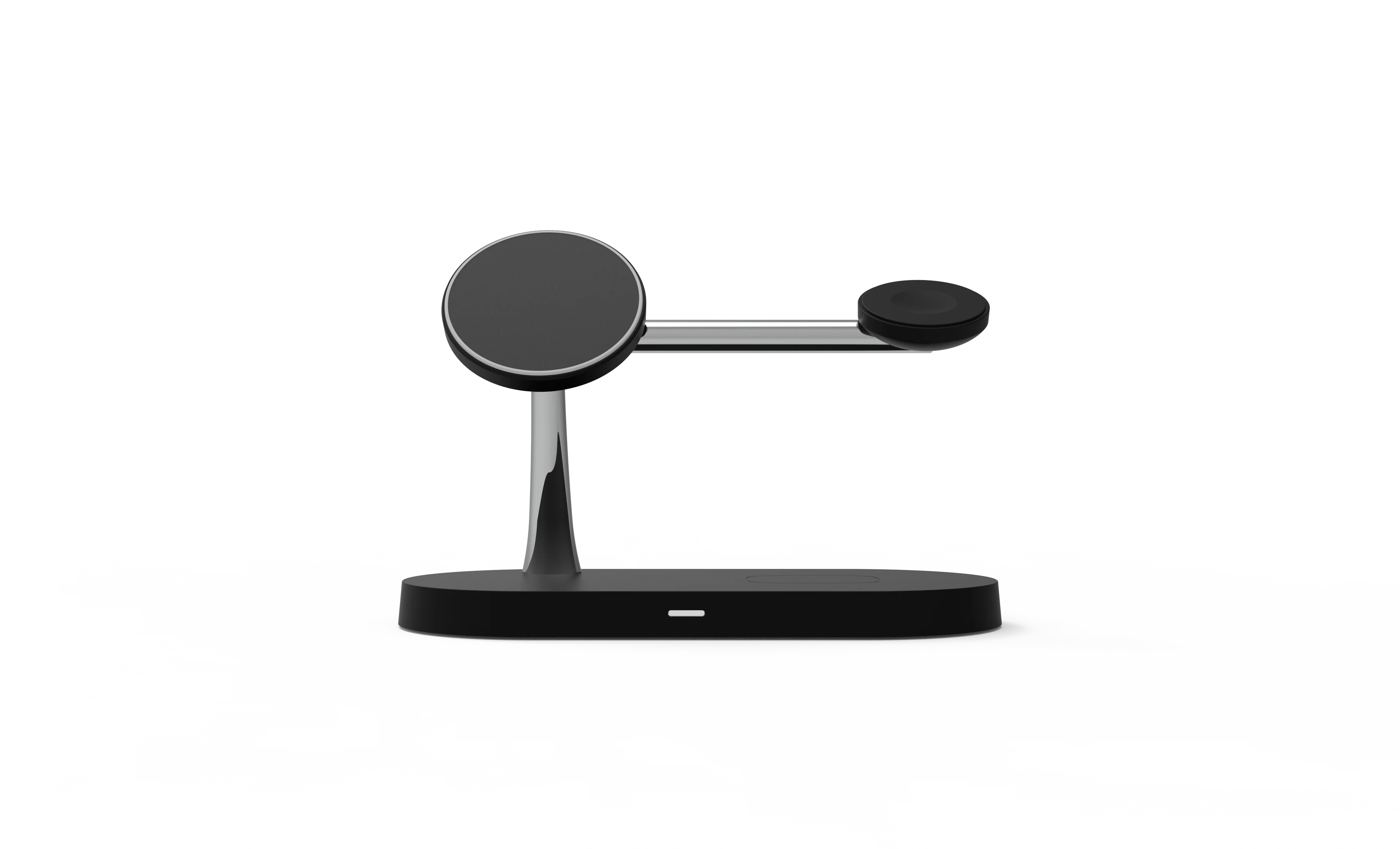 3-in-1 wireless charger stand shown from an angled view on a desk