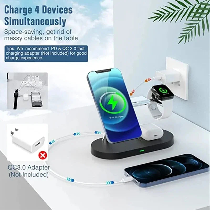 Close-up of the magnetic charging attachment securing an iPhone