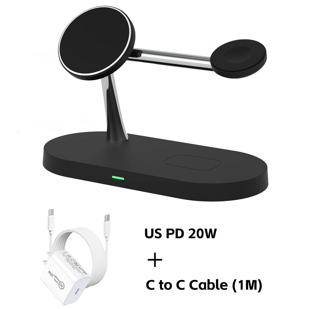 Wireless charger stand night light glowing in low light