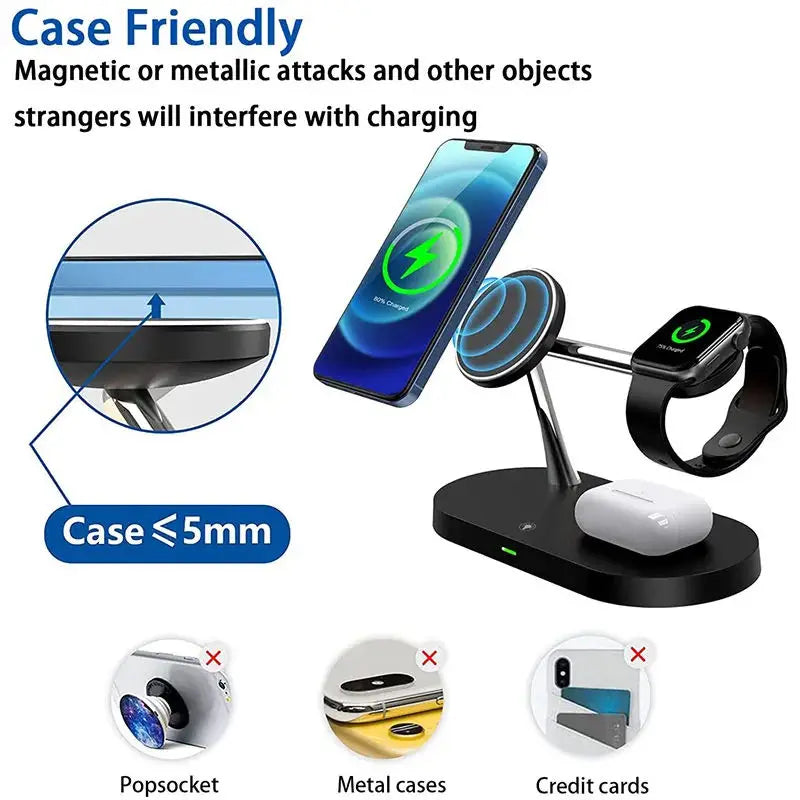 Wireless charger stand base with USB-C fast charging port
