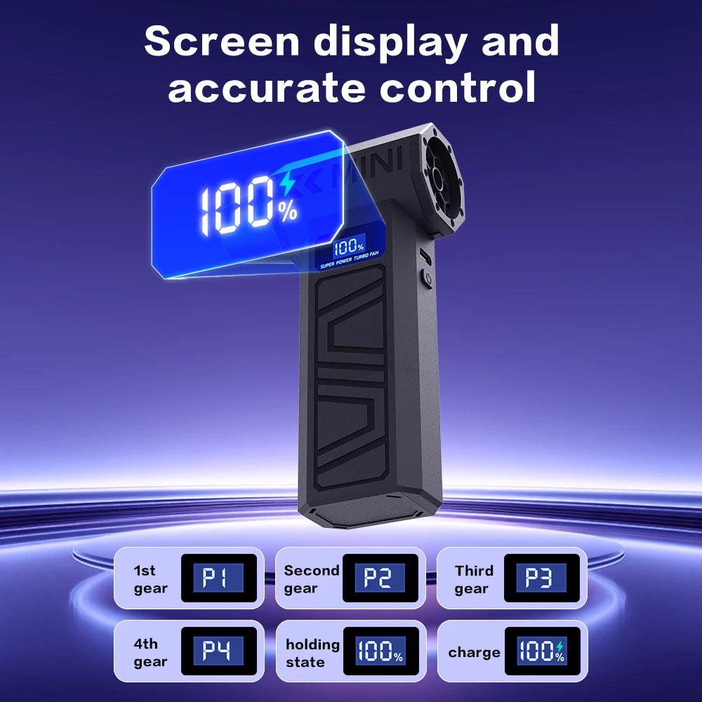 Cordless turbo blower LED and battery display