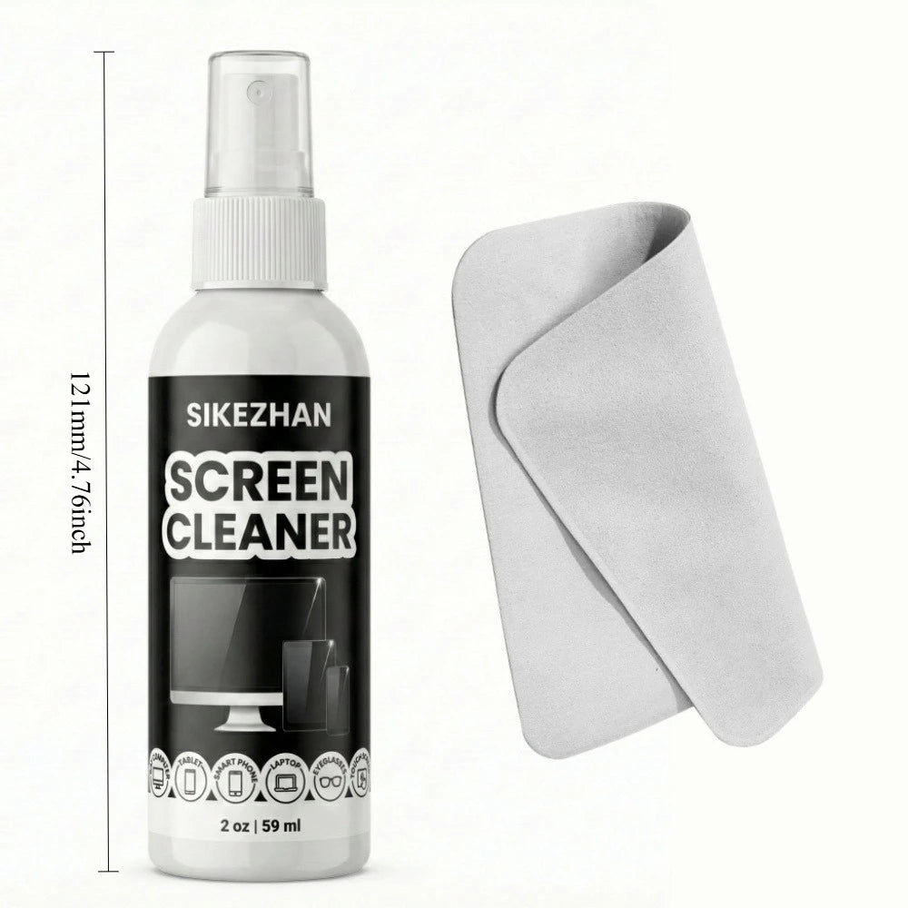 Close-up of the screen cleaner spray bottle nozzle and label