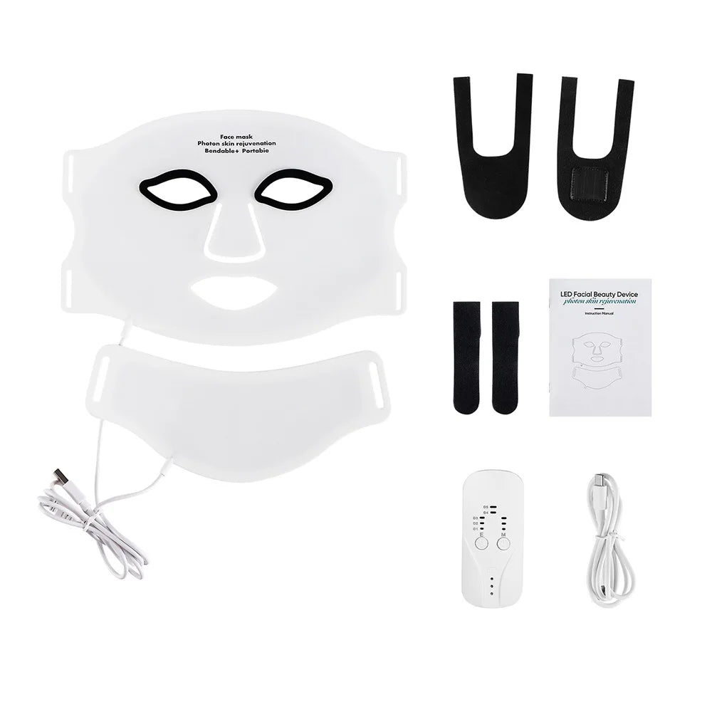 LED red light therapy mask with USB-C charging cable and accessories